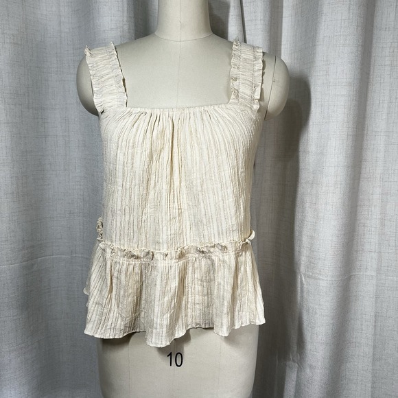 Anthropologie Tops - Anthropologie Current Air Small Petite‎ Tank Top Ruffled Crinkle Peplum Cream